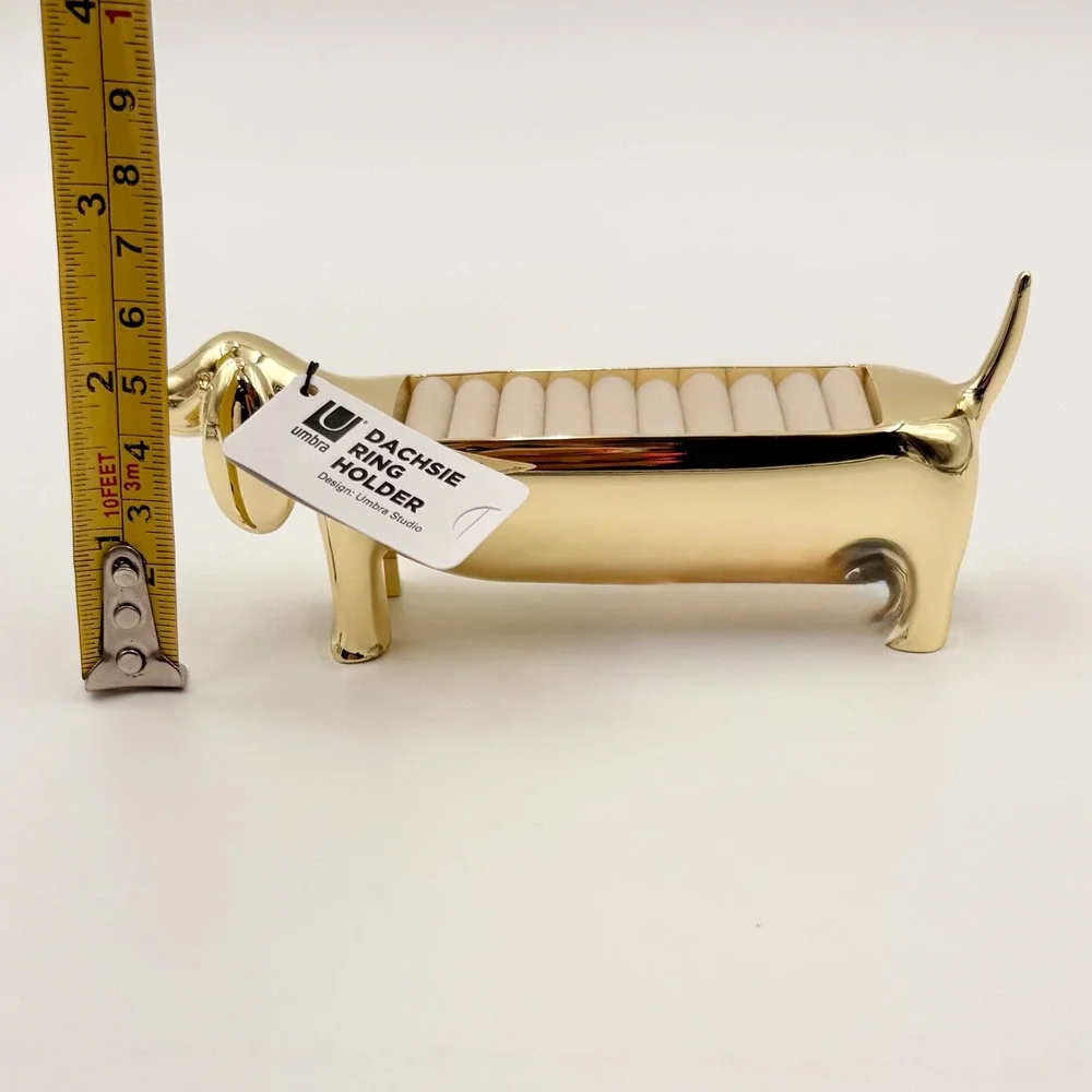 Umbra Dachsie Ring Holder Gold Metal Dachshund Dog Jewelry Organizer Tray NEW